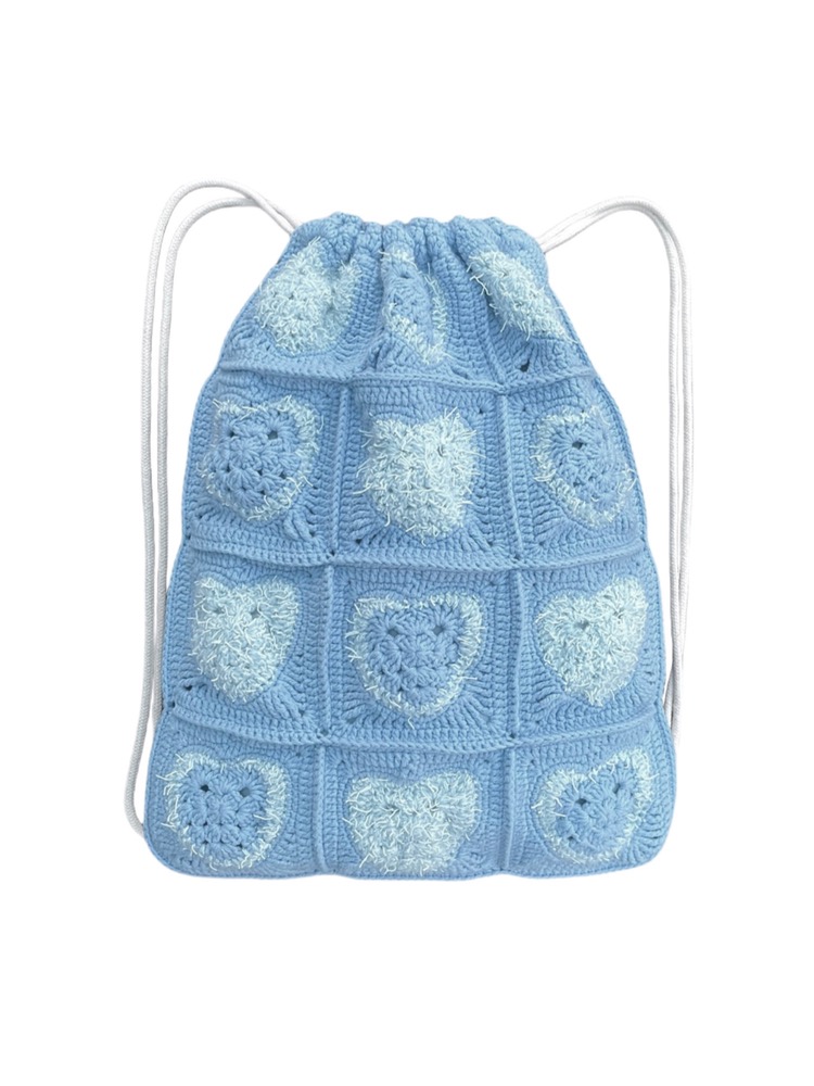 Heart crochet Gym sac / Pale blue